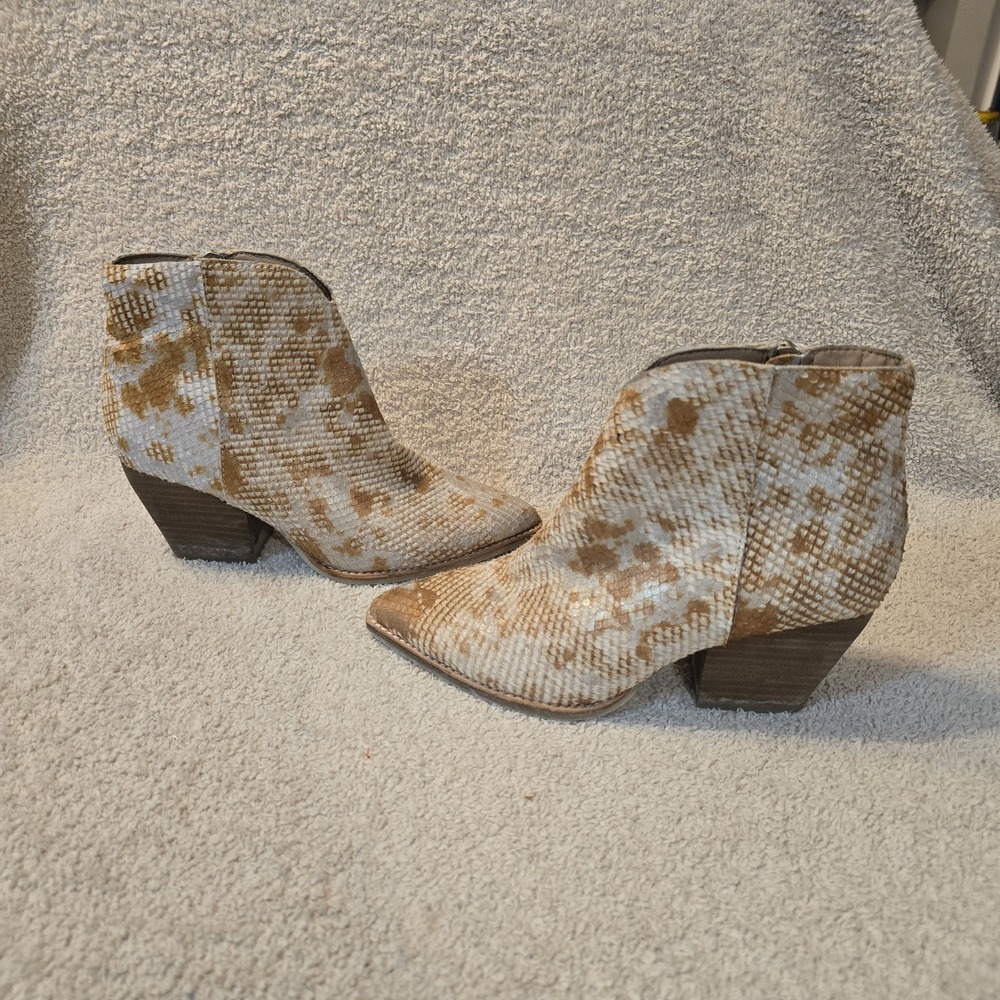 Vintage Havana Cassidy Real Fur Calf Hair Ankle Boots Snakeskin Pattern Size 7.5